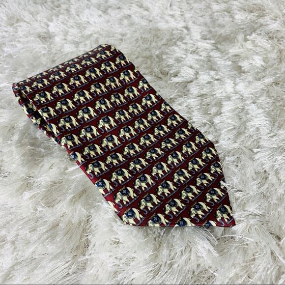 Vintage Rene Chagal Silk Elephant Print Burgundy Necktie Tie - Picture 1 of 5